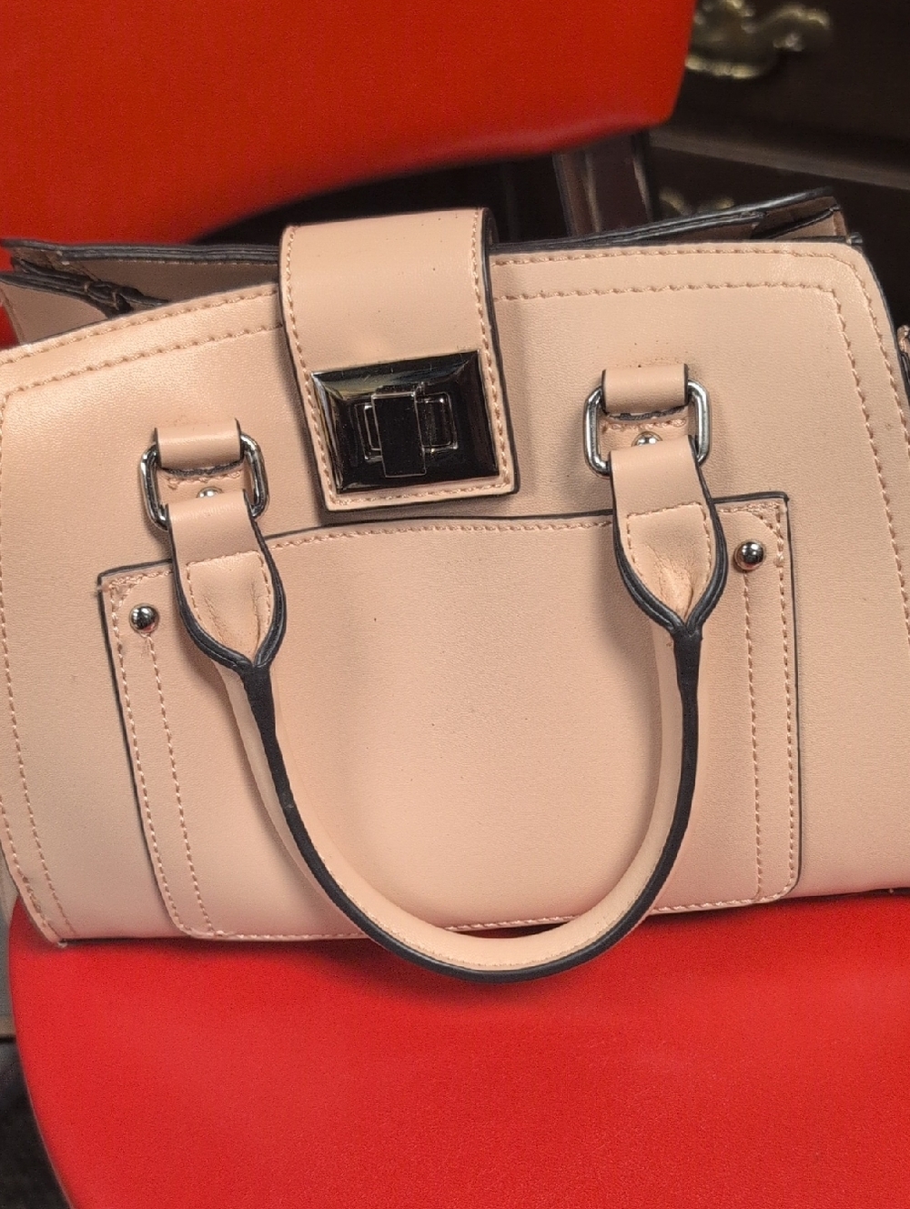 Steve Madden Cream Satchel Handbag with Silver Hardware